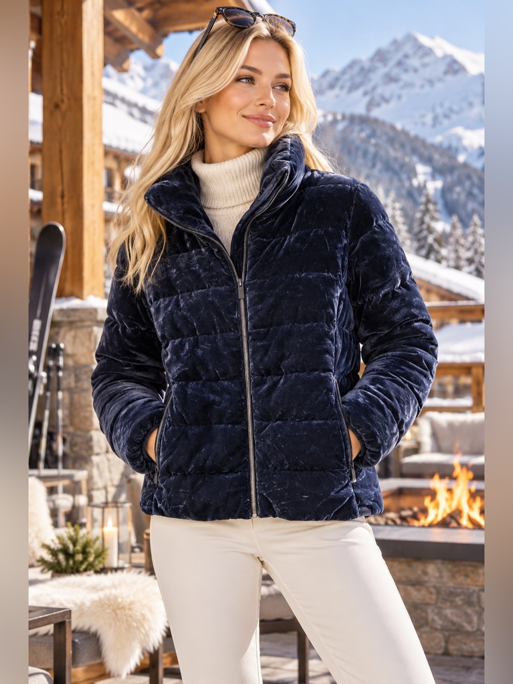 Tom Tailor Plush Quilted Velvet Puffer Jacket - Navy